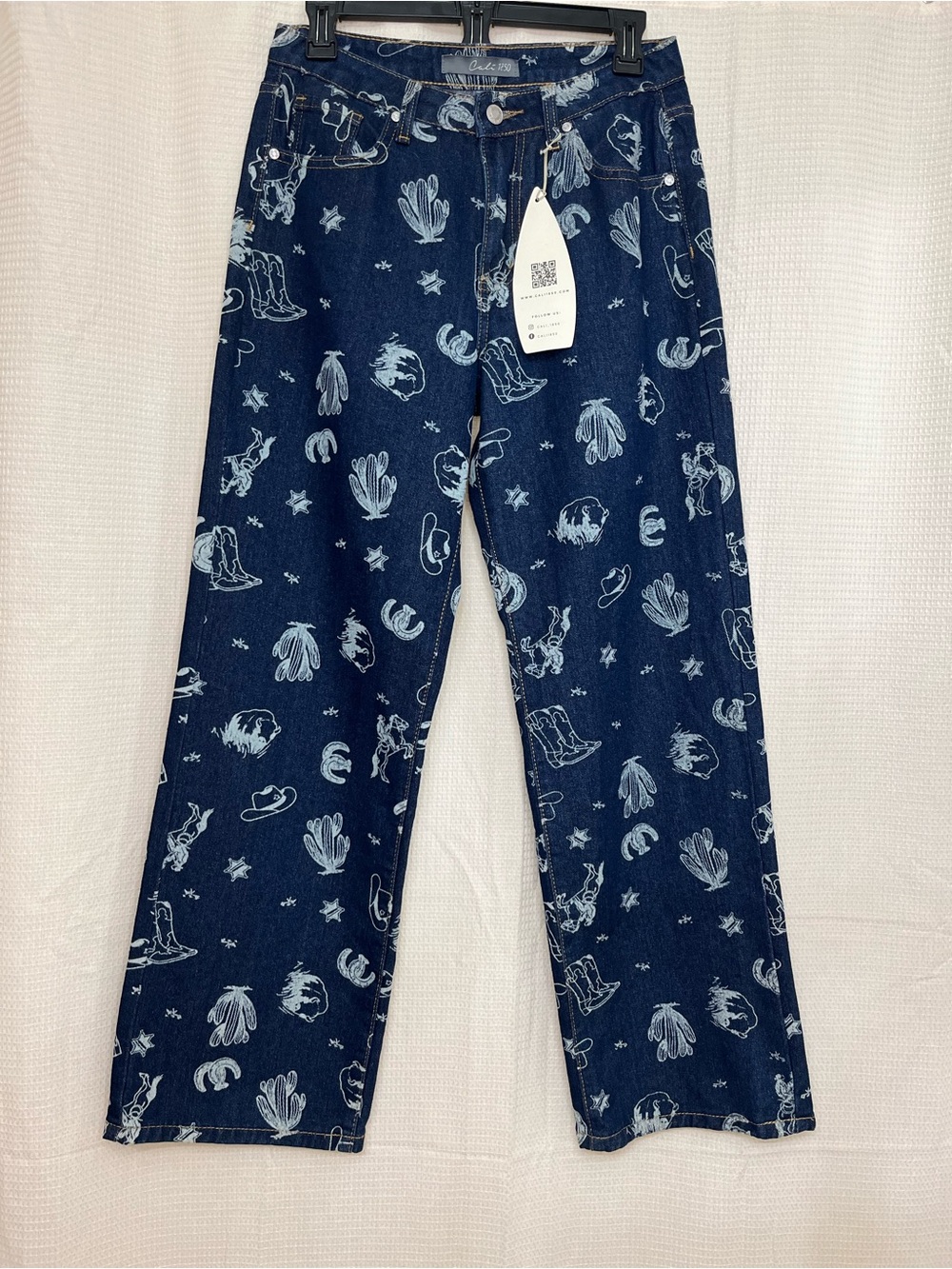 NWT Cali 1850 Western Cowboy Print Straight Leg Women’s 7 Jeans Dark Wash